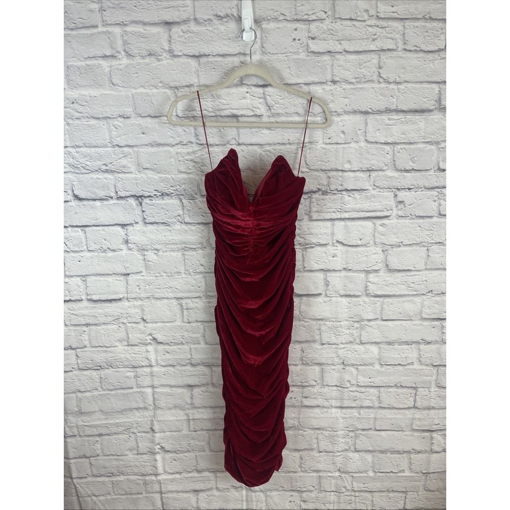 Fashion Nova NWT Whimsigoth Vamp Ruched Red Velvet Dress Size Medium